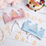 Personlig baby barn födelsedag Handbroderad bomullskrona med namn för födelsedag och speciella tillfällen