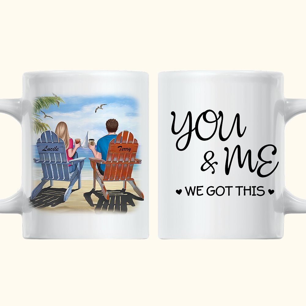Personnalisé Couple romantique assis coucher de soleil plage paysage blanc tasse en céramique cadeaux d'anniversaire pour les Couples poignée de t