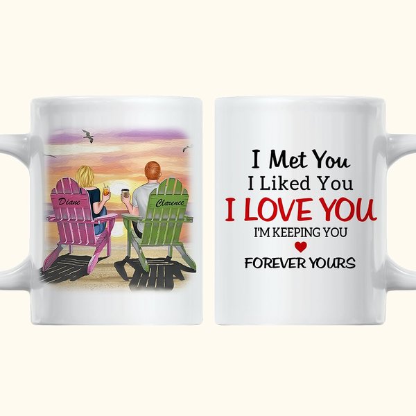 Personalizzato I Met You I Love You Coppia beve guardando il tramonto Tazza in ceramica bianca Regalo per il fidanzato Maniglia di tipo C