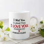 Gepersonaliseerde I Met You I Love You Romantisch Paar Zittend Strand Wit Keramisch Mok Cadeau voor Haar voor Kantoor en Thuis