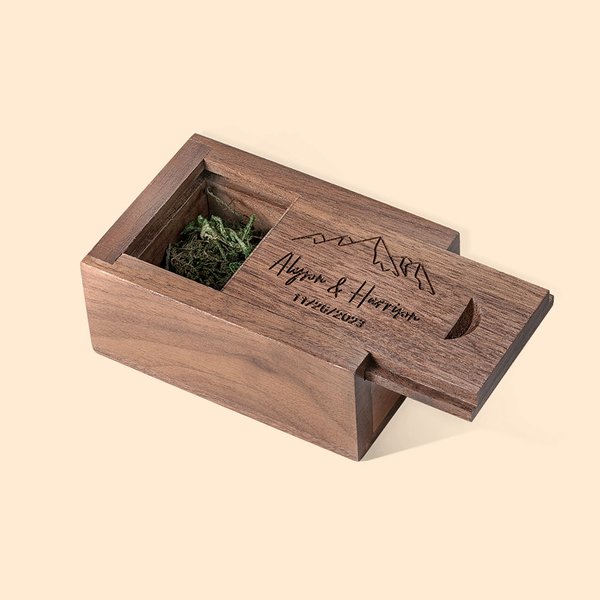Personalized Wooden Wedding Ring Box for Proposal Engagement Anniversary Wedding Ceremony Ring Holder Rustic Moss Wedding Ring Box Couples Newlyweds