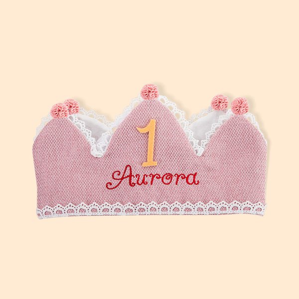 Personlig baby barn födelsedag Handbroderad bomullskrona med namn för födelsedag och speciella tillfällen