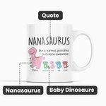 Mug Personnalisé avec Dessins Dinosaure et Noms Tasse Thème Grandmasaurus Nanasaurus Cadeau Fête des Mères pour Maman Grand-Mère