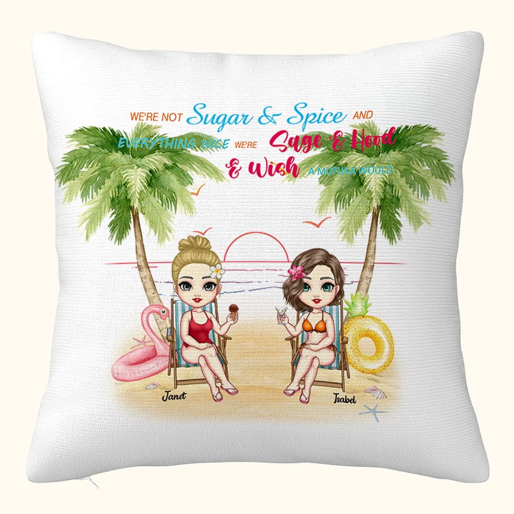 Personnalisé meilleurs amis copines filles été plage coucher de soleil jeter taie d'oreiller anniversaire canapé décor