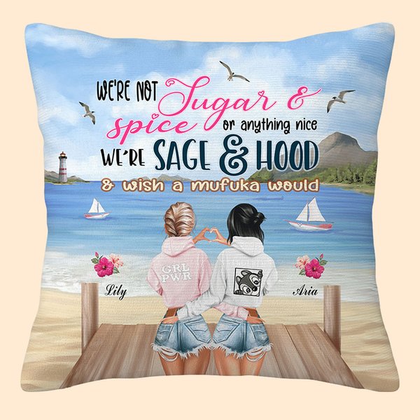 Funda de cojín personalizada We're Sage and Hood Best Friends Bestie Gift for Women para el salón