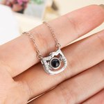 Collar personalizado con foto de proyección de gato y I Love You en 100 idiomas Joyas para amantes de los gatos