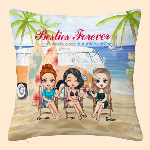 Personalizzato Surf Estate Paesaggio Mare Sorella Ragazze Amici Amore Lancio Cuscino Copertura Compleanno per il Soggiorno