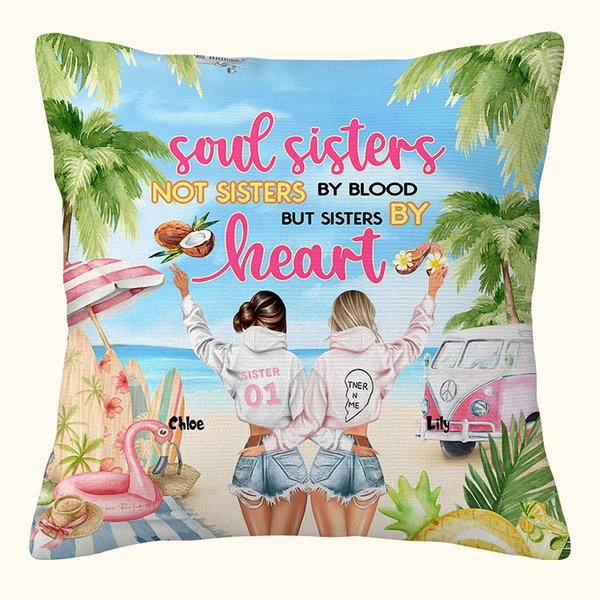 Gepersonaliseerd Niet Zus Door Bloed Maar Zus Door Hart Beste Vrienden Op Het Strand Kussenhoes Cadeau voor Vriendin voor Woonkamer