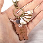 Portachiavi personalizzato Basswood Farm Highland Cow con 1-20 nomi incisi Compleanno Festa della Mamma Regalo di Natale per amici di famiglia