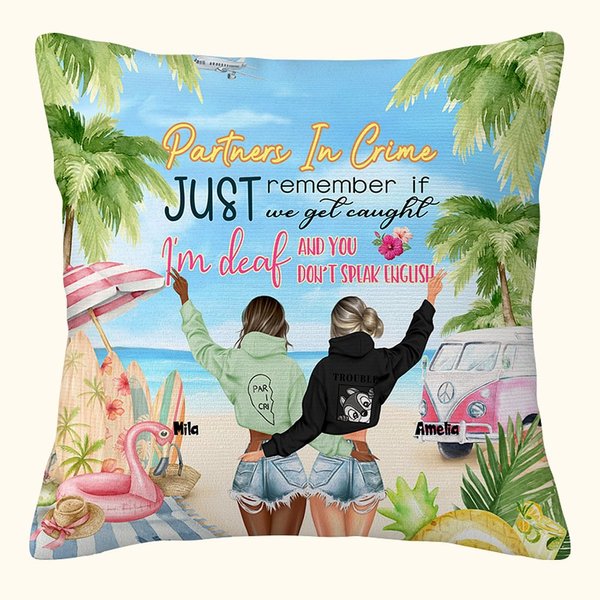 Personlig strandutsikt Kom bara ihåg om vi blir fångade jag är döv och du talar inte engelska kasta kuddeöverdrag vänskap gåva soffa dekor