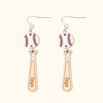 Personalized Wood Baseball Softball Sport Dangle Earrings with Engraved Name Birthday for Sports Players Fans