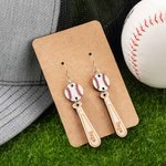 Personalized Wood Baseball Softball Sport Dangle Earrings with Engraved Name Birthday for Sports Players Fans