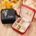 Boîte à Bijoux Personnalisée avec Nom et Fleur de Naissance Cadeau Anniversaire Voyage Fête pour Mariée Demoiselle d'Honneur