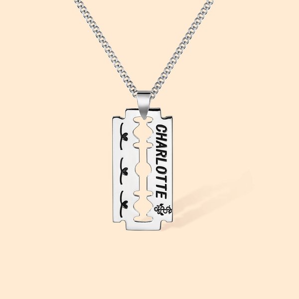 Henkilökohtainen Punk Rock Style Razor Blade Charm Miesten kaulakoru isälle poikaystävä korut lahja