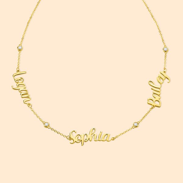 Diamond Bezel Name Necklace Mother's Day Anniversary