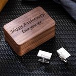 Personalisierte eingravierte Initialen Name Herren Manschettenknöpfe mit Holzbox Geburtstag Hochzeit Vatertag Geschenk für ihn