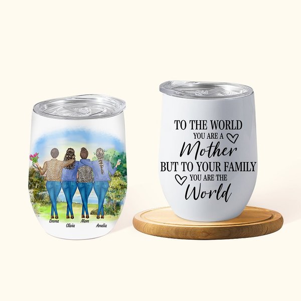Vaso de Vino Personalizado Madre e Hija You Are The World A Prueba de Fugas Apto para Líquidos Fríos y Calientes Regalo para el Día de la Madre