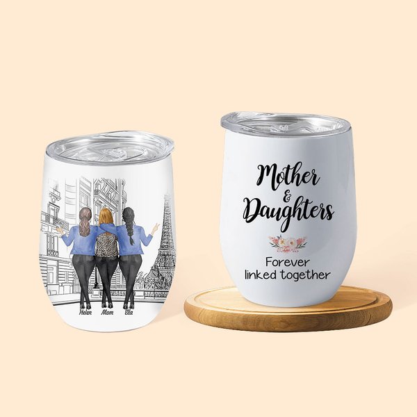 Vaso de Vino Reutilizable con Aislamiento al Vacío Personalizado Madre e Hija unidas para siempre Regalo de cumpleaños para madre