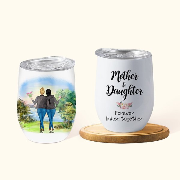 Vaso de Vino Personalizado Madre e Hija para Siempre 12oz Doble Pared al Vacío Regalo Día de la Madre Día de la Mujer