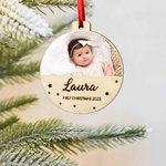Personalisierte Baby's First Christmas Holzkugel mit Foto