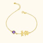 Personalized Sterling Silver Brass Anklet with Birthstone and Birth Flower for Mother's Day Birthday Women