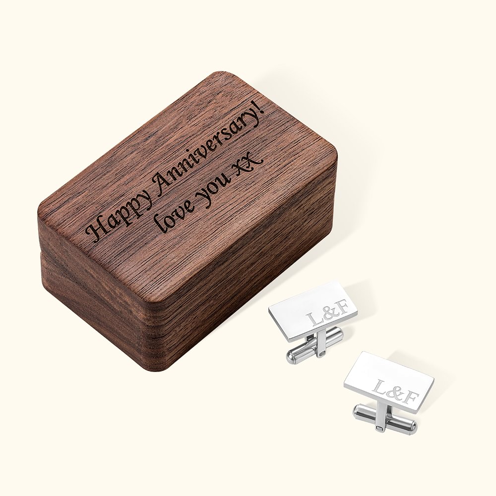 Boutons de Manchette Personnalisés avec Noms Gravés Accessoire avec Boîte en Bois Cadeau Anniversaire Fête des Pères pour Homme