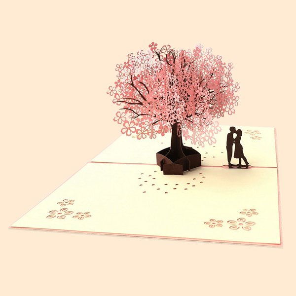 Día de San Valentín Personalizada Tarjeta de Aniversario Bendición de Pareja Tarjeta de Felicitación Creativa 3D Romántico Árbol de Cerezos en Flor Pa