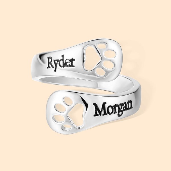 Anillo Personalizado Perro Mascota Huella Anillo Nombre Joyería Grabado