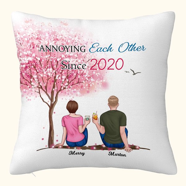 Personalised Couple Sitting Under Tree Annoying Each Other Throw Pillow Cover Gifts for Couple Living Room Decor