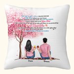 Personalisiertes Kissen, Kissenbezug, Paar sitzt unter Baum, Blume, Getränk, Geschenk für Paare, Schlafzimmerdekoration