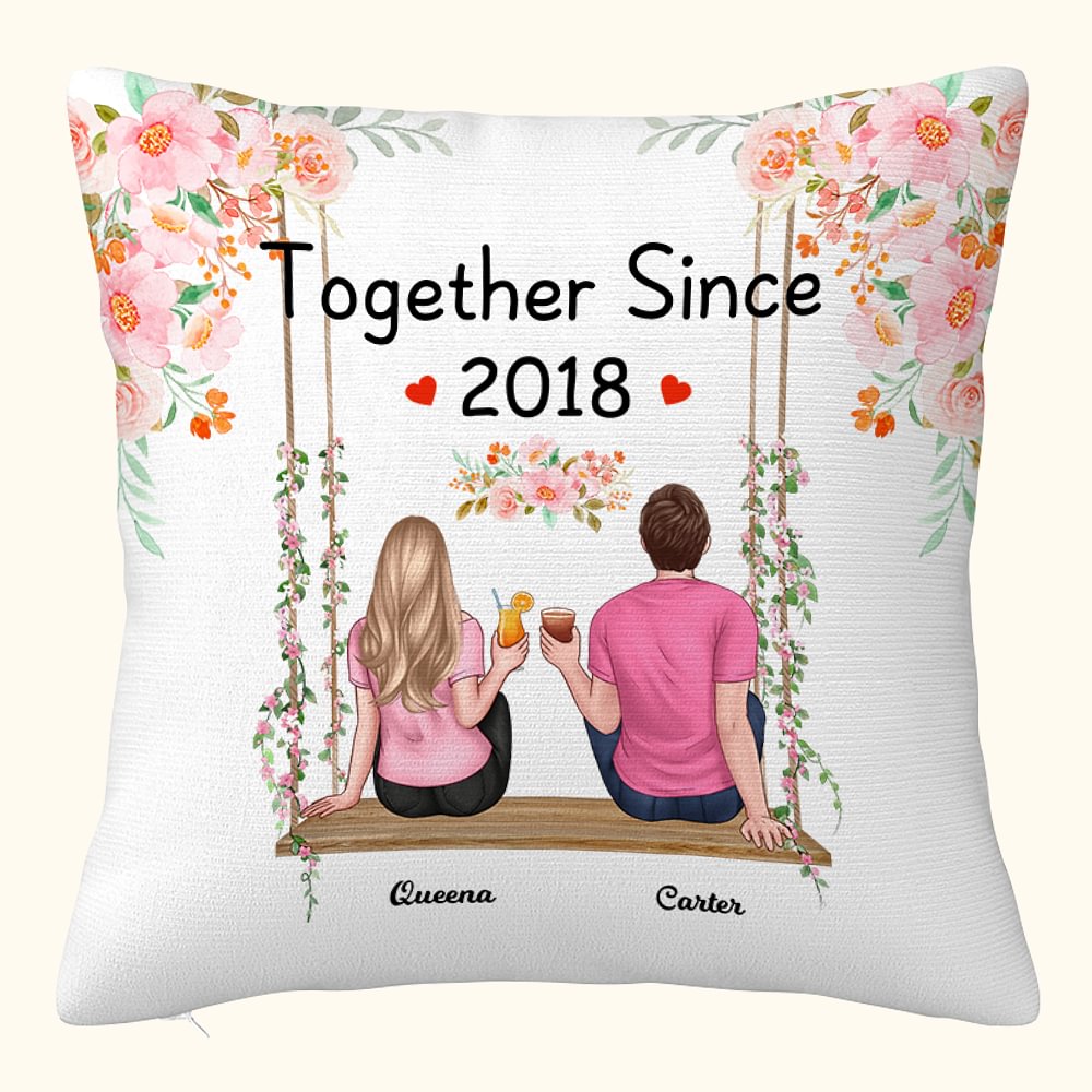 Coussin personnalisé amoureux Couple fleur balançoire ensemble jeter taie d'oreiller petite amie petit ami cadeaux décor de chambre