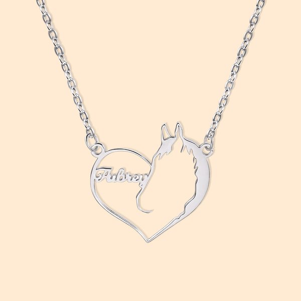 Collier Pendentif Personnalisé en Forme Coeur Cheval Chat Chien Cadeau pour Amoureux des Animaux