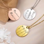 Personalized Birth Flowers Necklace with 1-4 Engraved Names Anniversary Mother's Day Gift for Her