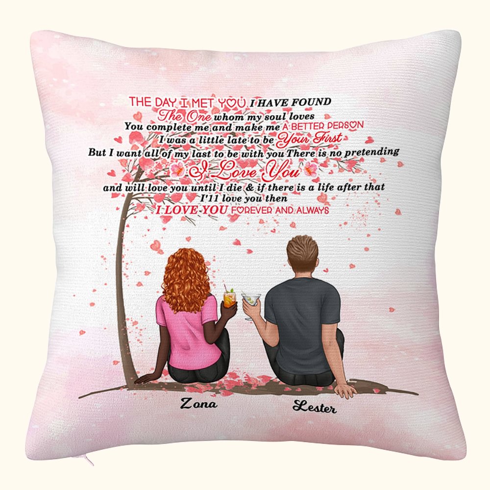 Coussin personnalisé jeter taie d'oreiller Couple assis sous l'arbre fleur acclamations petit ami petite amie cadeaux canapé décor
