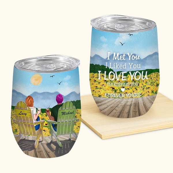 Vaso de Vino Personalizado I Love You Forever Sunflower Cumpleaños 12oz