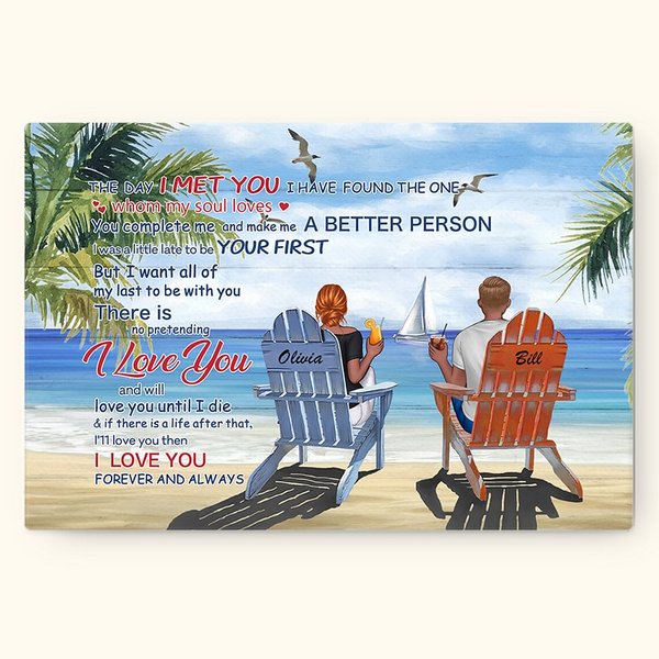 Coppia personalizzata sulla spiaggia Ti amo per sempre Poster da viaggio Pittura senza cornice San Valentino Compleanno Pittura decorativa