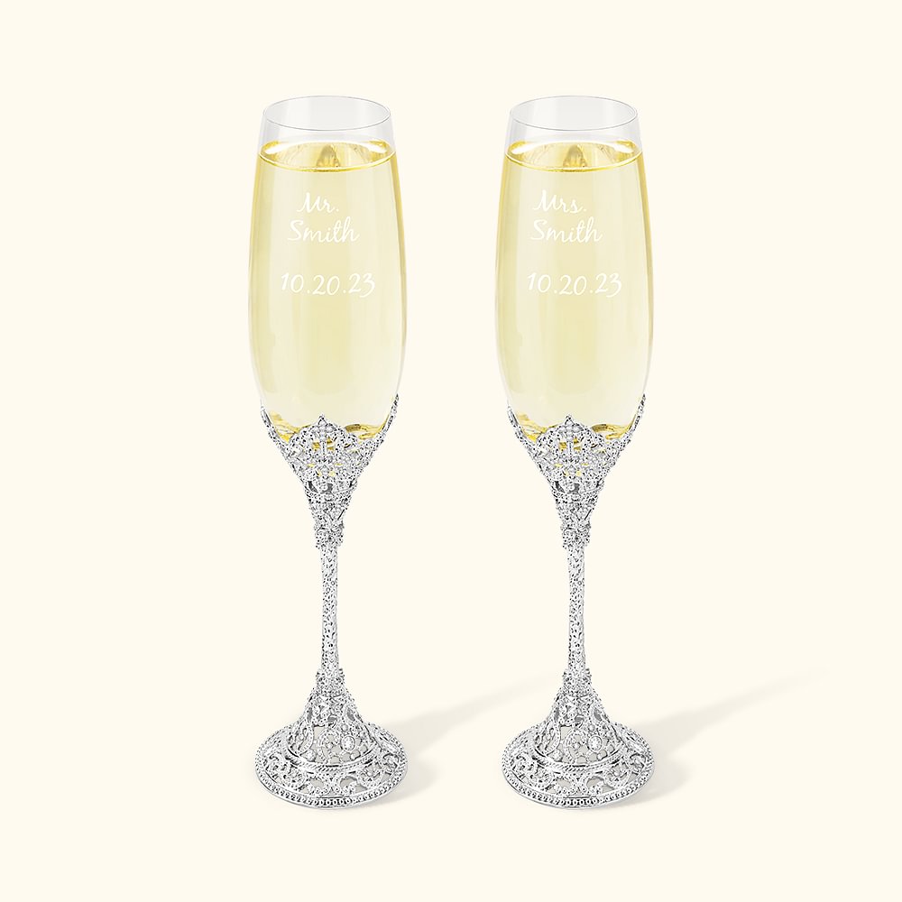 Bicchieri da champagne personalizzati con incisione laser Mr e Mrs Bride and Groom Set di 2 regali di nozze Wedding Keepsakes