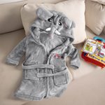 Peignoir à capuche en flanelle pour bébé avec nom brodé et éléphant personnalisé