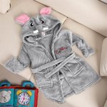 Peignoir à capuche en flanelle pour bébé avec nom brodé et éléphant personnalisé