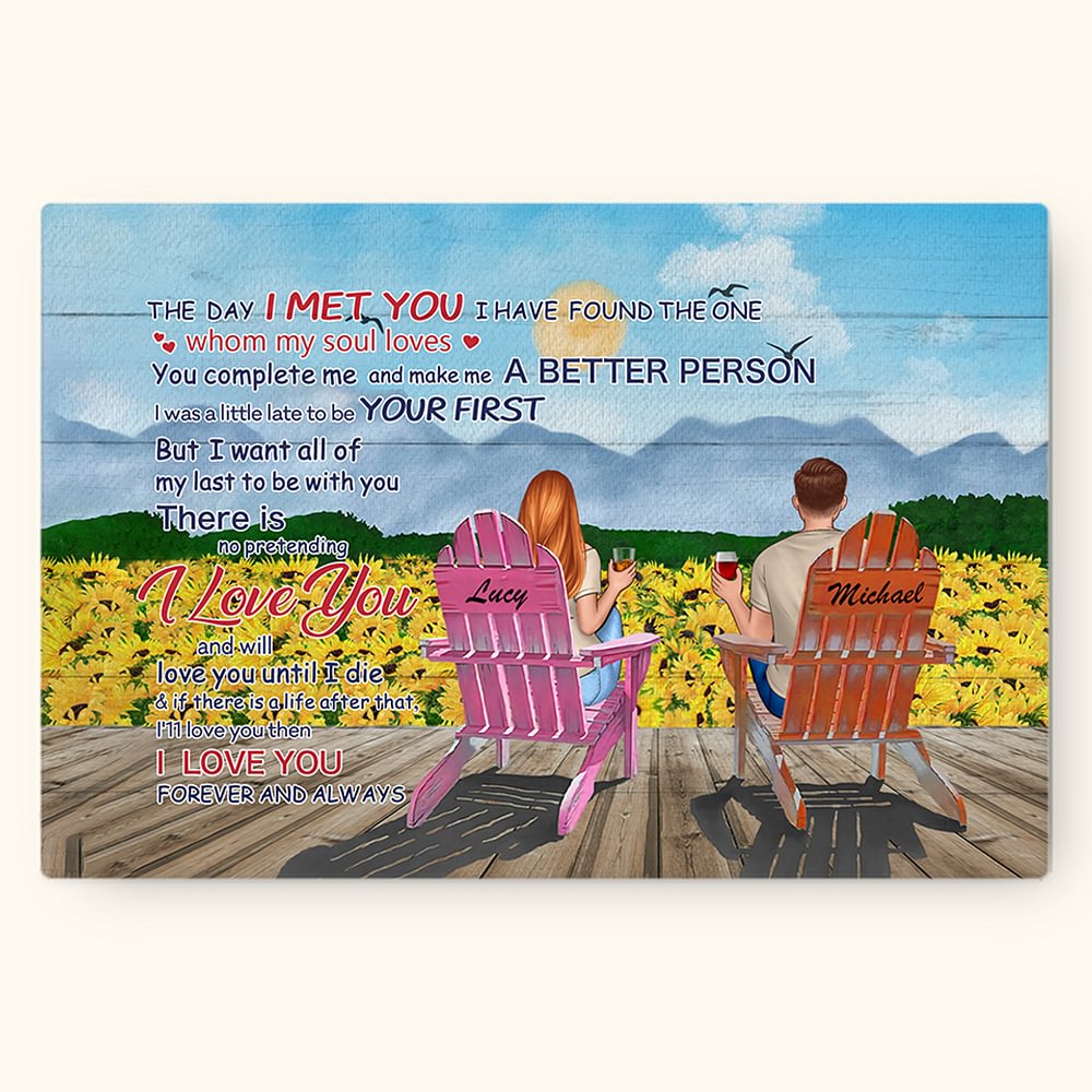 Personnalisé Couple tournesol vacances je t'aime pour toujours affiche sans cadre peinture décoration murale anniversaire cadeau de noël