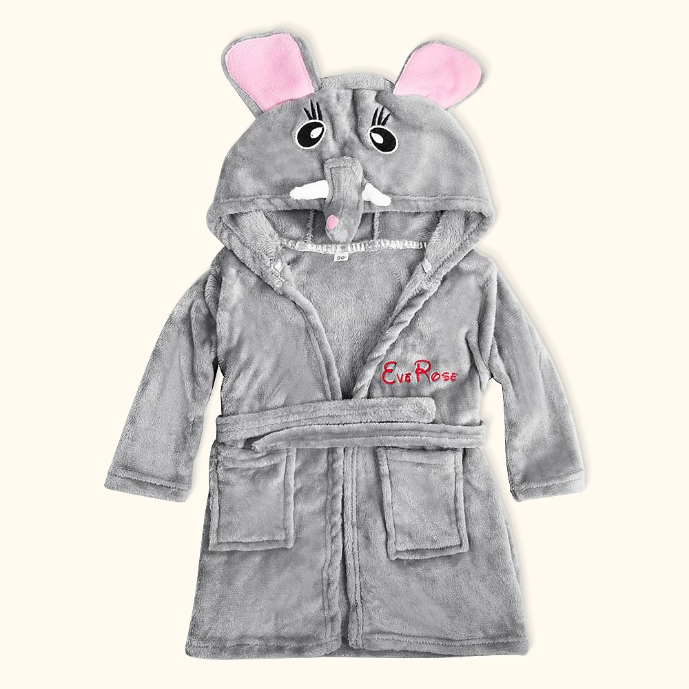 Personalized Elephant Hooded Flannel Baby Bathrobe Sleepwear with
