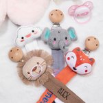 Attache Sucette Personnalisée avec Nom Brodé Design Animal Cadeau de Naissance pour Bébé