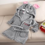 Peignoir à capuche en flanelle pour bébé avec nom brodé et éléphant personnalisé
