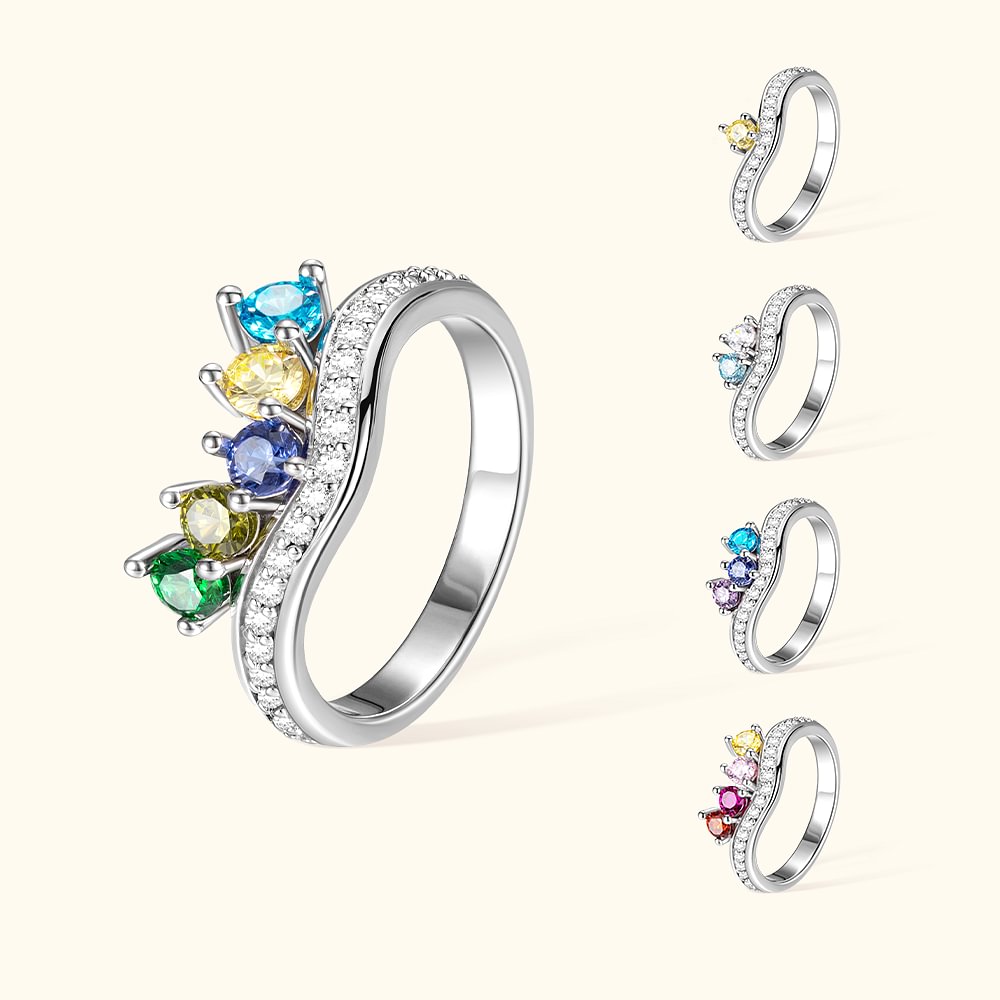 Anello personalizzato in argento sterling con pietra di nascita per la madre, la famiglia o un amico