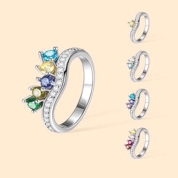 Personlig Sterling Silver Ring med Födelsesten för Mamma Familj eller Vän