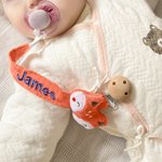 Attache Sucette Personnalisée avec Nom Brodé Design Animal Cadeau de Naissance pour Bébé