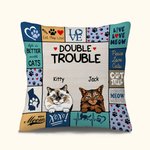 Housse de Coussin Personnalisée avec Nom et Race de Chat Double Trouble Decoration de Maison Cadeau Anniversaire pour Amoureux des Chats