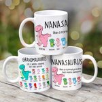 Mug Personnalisé avec Dessins Dinosaure et Noms Tasse Thème Grandmasaurus Nanasaurus Cadeau Fête des Mères pour Maman Grand-Mère