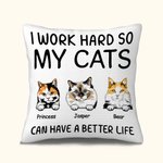 Personalizado I Work Hard So My Cats Can Have A Better Life Funda Almohada Día del Padre Decoración del Hogar