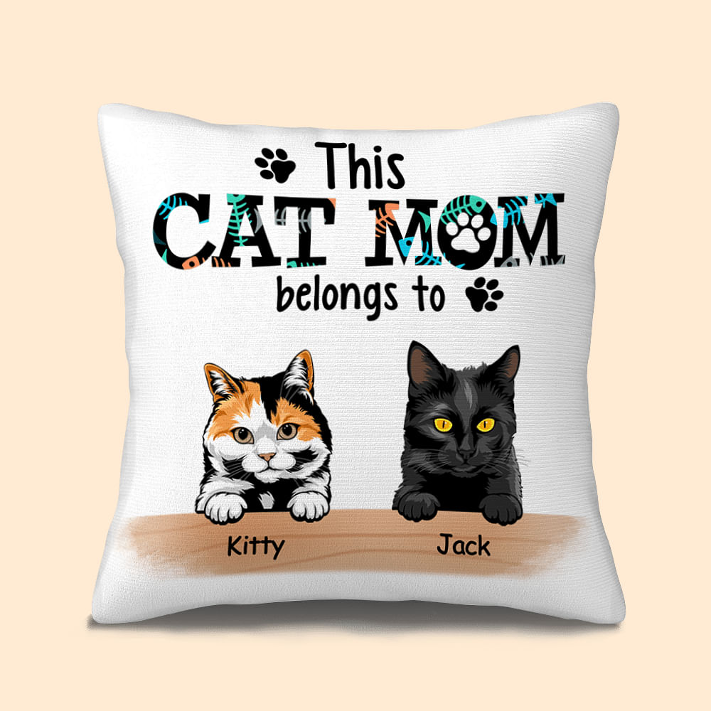 Personalizzato Questo gatto mamma appartiene a Throw Pillow Cover Regalo per gli amanti dei gatti proprietario